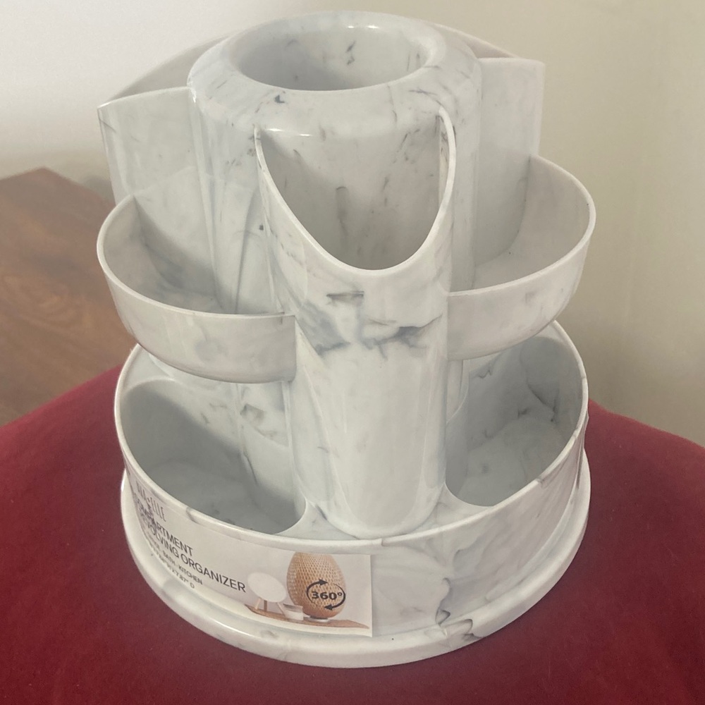 10 compartment multi use revolving organizer faux marble look - Picture 7 of 14